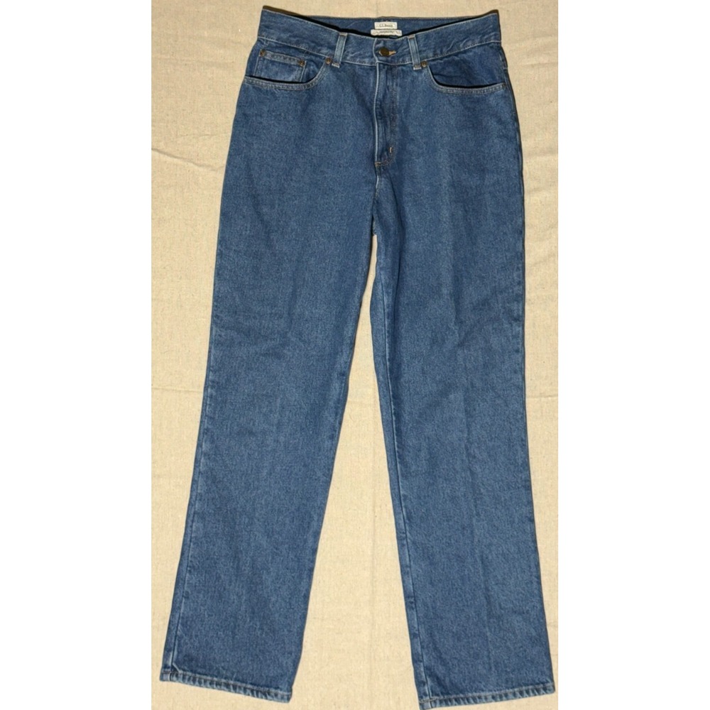 LL Bean Flannel Lined Jeans Womens 12 MT Original Fit Straight Plaid Denim Warm